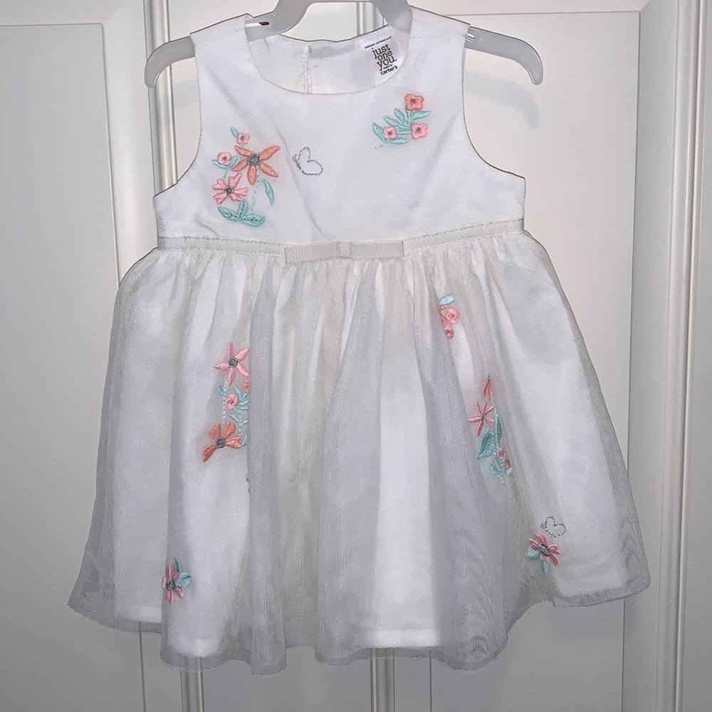 by Carter’s Just One You, 6-9m, Gorgeous Ivory Dress w/ Embroidery,Pink/Peach/Gr